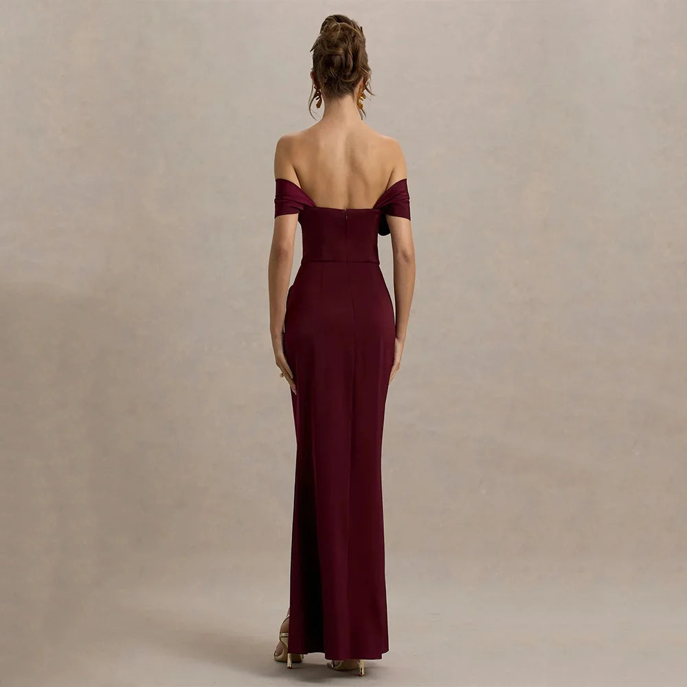 Burgundy Muse Off-Shoulder Gown - From Mavelly