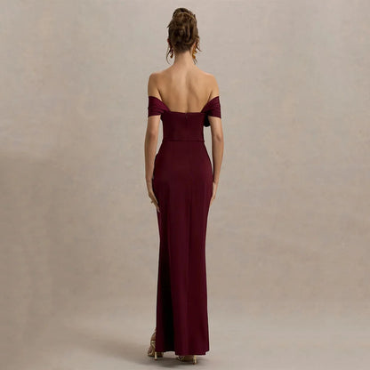 Burgundy Muse Off-Shoulder Gown - From Mavelly