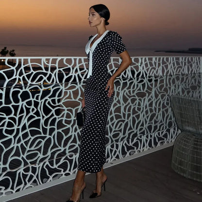 Midnight Polka V Dress