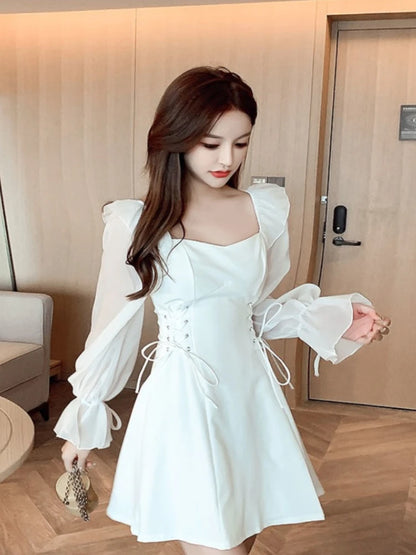 Ivory Coquette Chiffon Dress with Sleeve