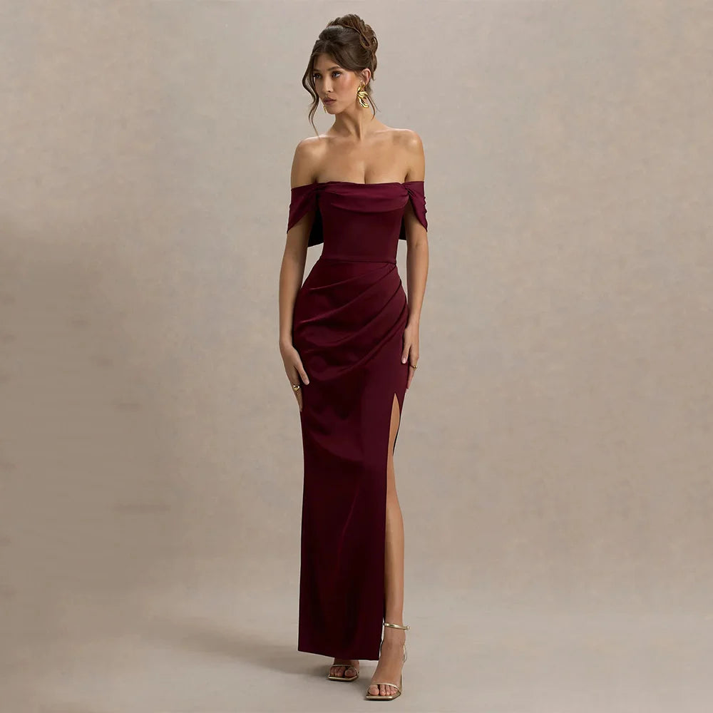 Burgundy Muse Off-Shoulder Gown - From Mavelly