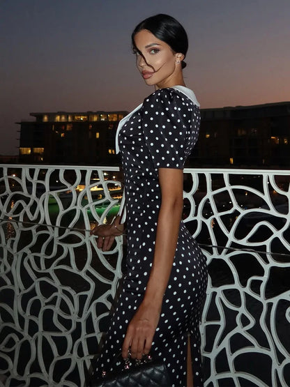 Midnight Polka V Dress