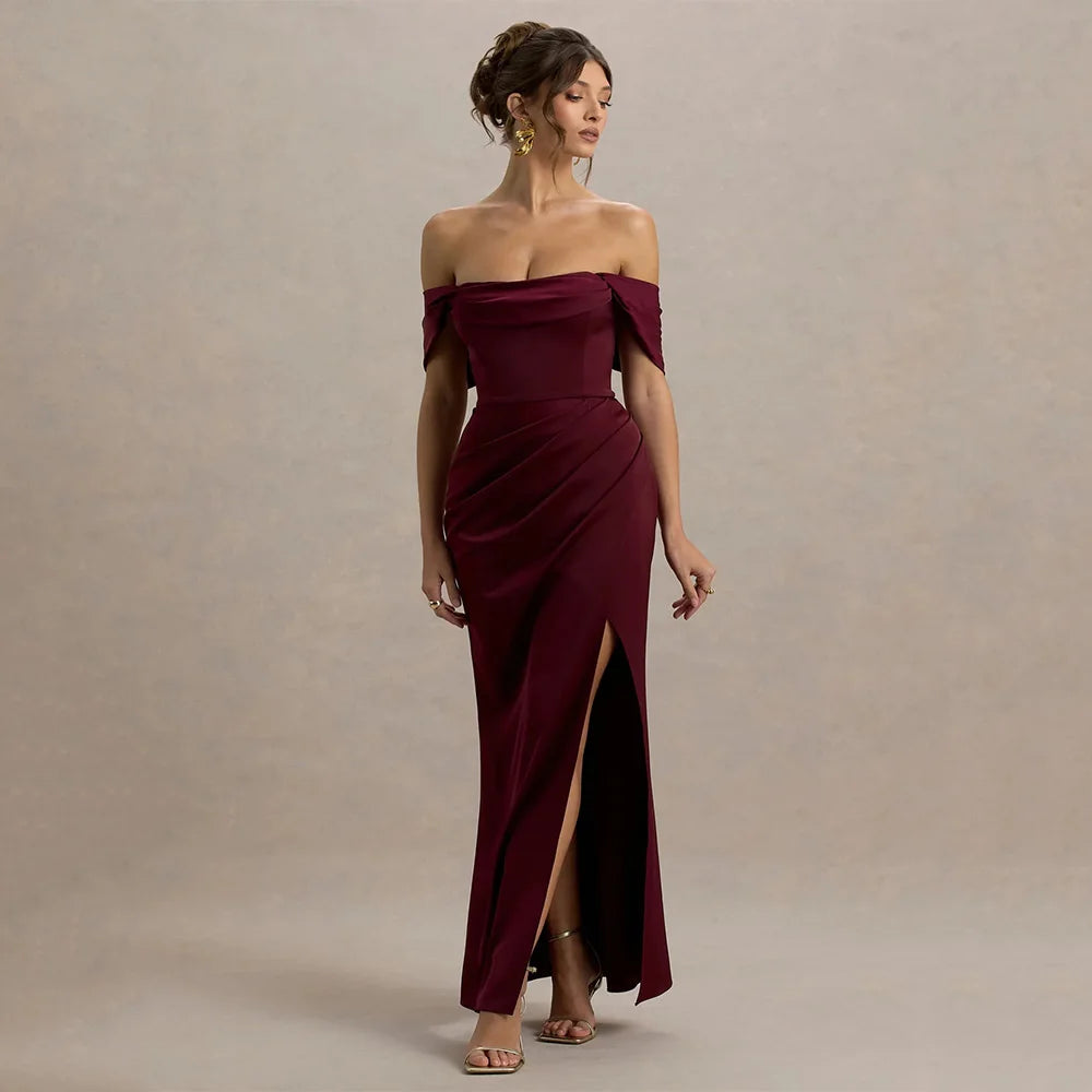 Burgundy Muse Off-Shoulder Gown - From Mavelly