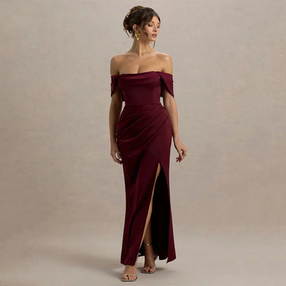 Burgundy Muse Off-Shoulder Gown - From Mavelly