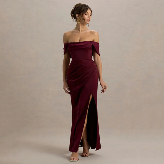 Burgundy Muse Off-Shoulder Gown - From Mavelly