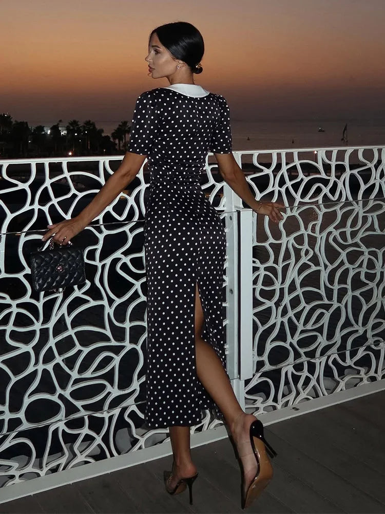 Midnight Polka V Dress