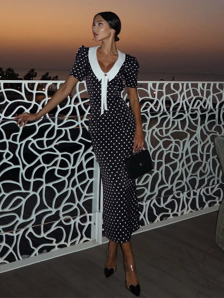 Midnight Polka V Dress