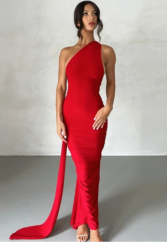 Scarlet Muse One-Shoulder Gown